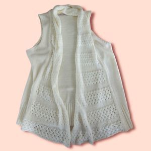 Xs crochet gap boho chic cream duster sleeveless open front cardigan